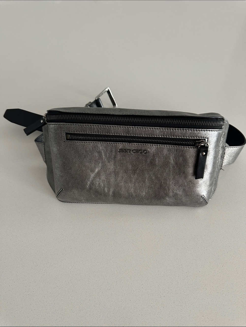 Jimmy Choo Metallic Silver Leather Belt Bag